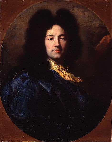 Hyacinthe Rigaud Portrait of Portrait of the artist, bust-length, with a yellow cravat and a blue cloak, feigned oval.